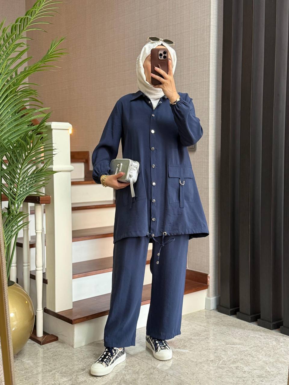 Marineblauer Lang Zweiteiler