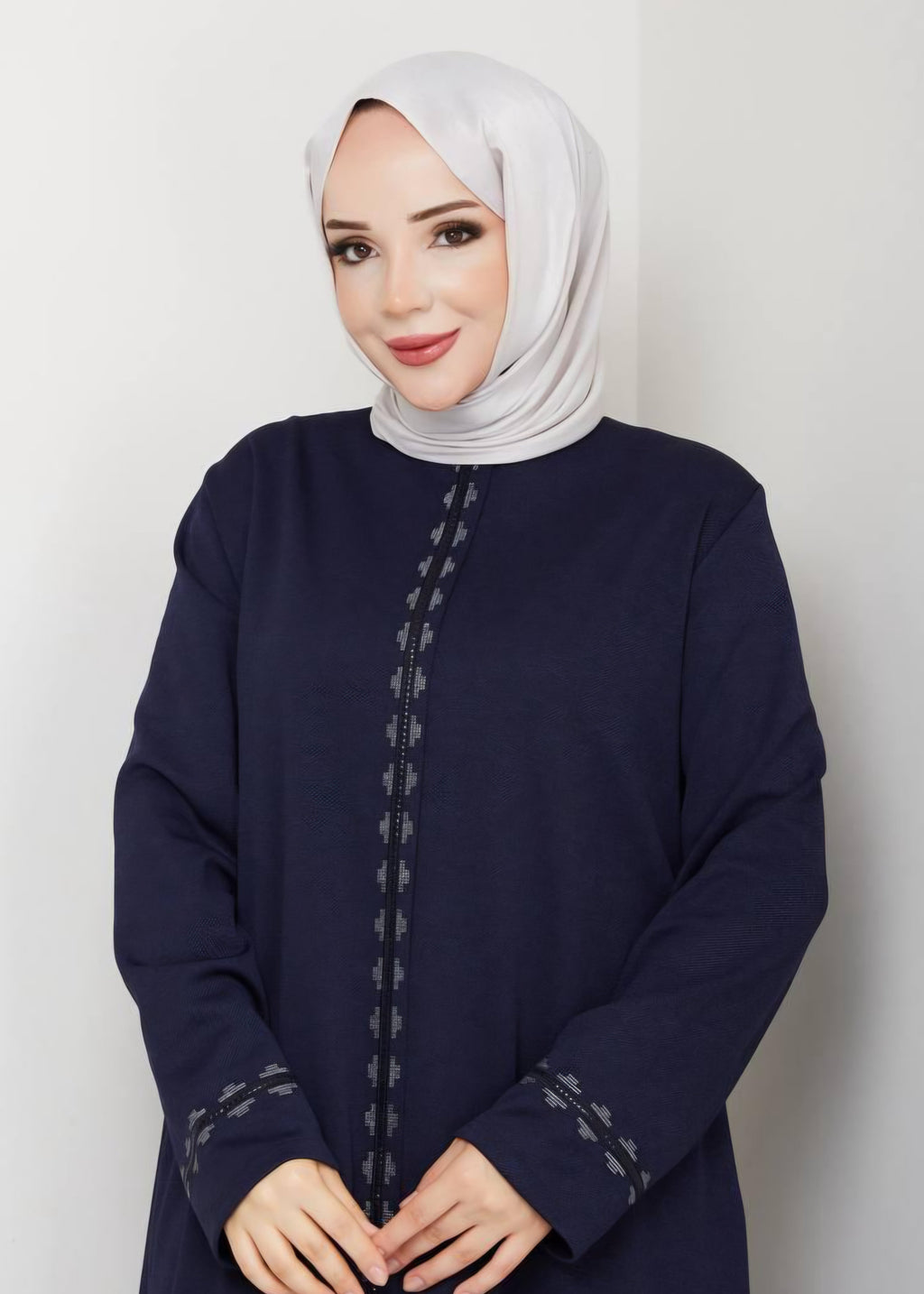 Abaya mit seitlichen Steinen - marineblau