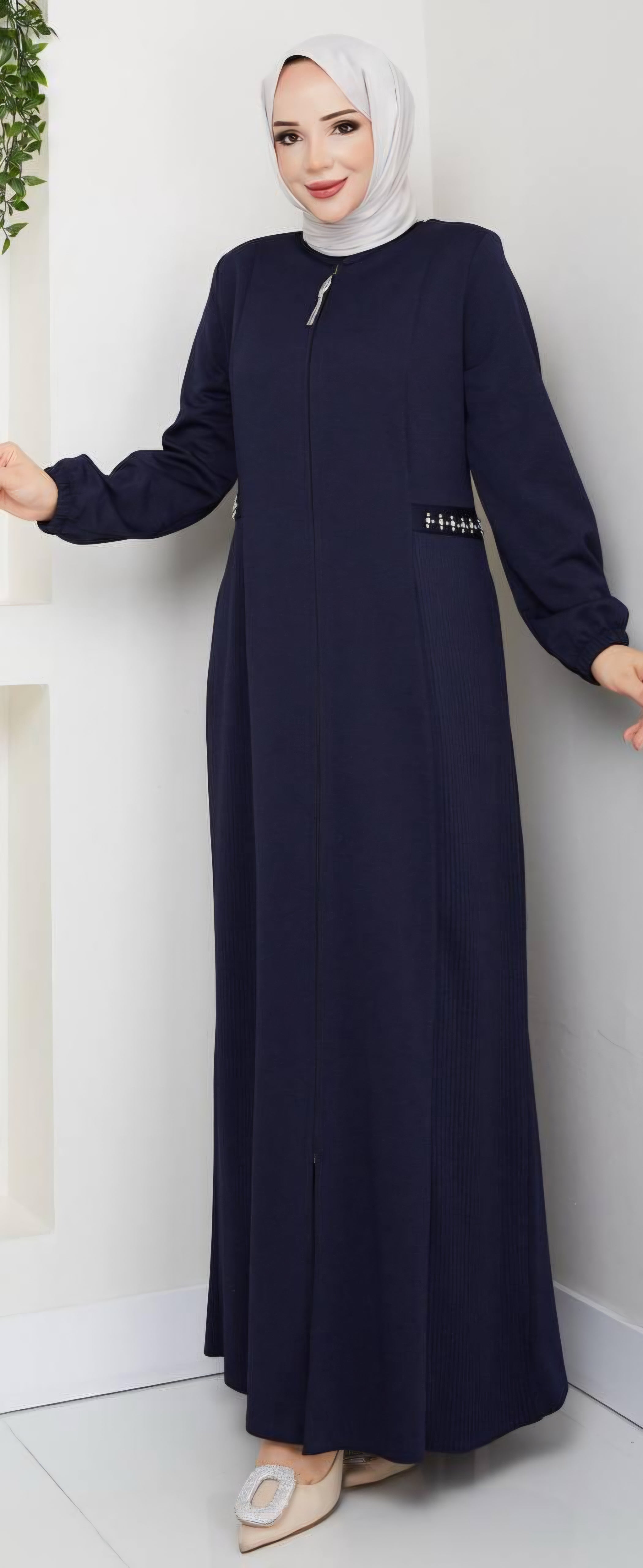 Abaya mit seitlichen Steinen – marineblau