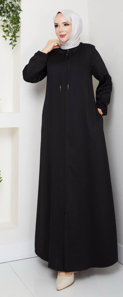 Abaya mit Schnürung - schwarz