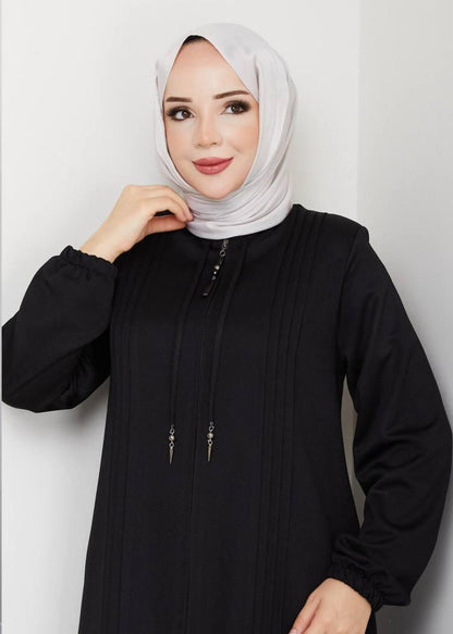 Abaya mit Schnürung - schwarz