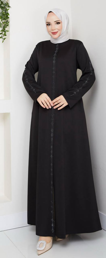 Abaya mit Steinverzierung - schwarz